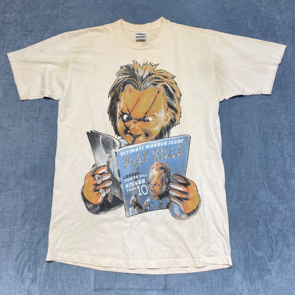 VTG Chucky Play KIlla T Shirt Mens 2XL Tall Beige Cotton Chucky Doll Graphic Tee